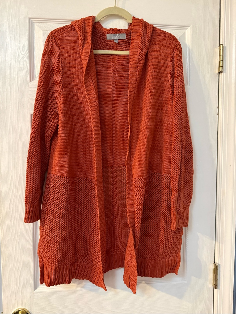 Marled Open-Front Hooded Cardigan Sweater - Rust